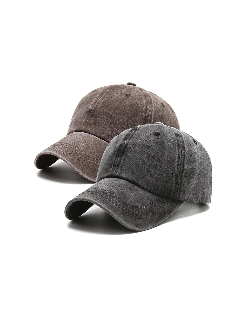 2 Packs Vintage Washed Distressed Baseball Cap Dad Hat | Black, Brown | Size OS
